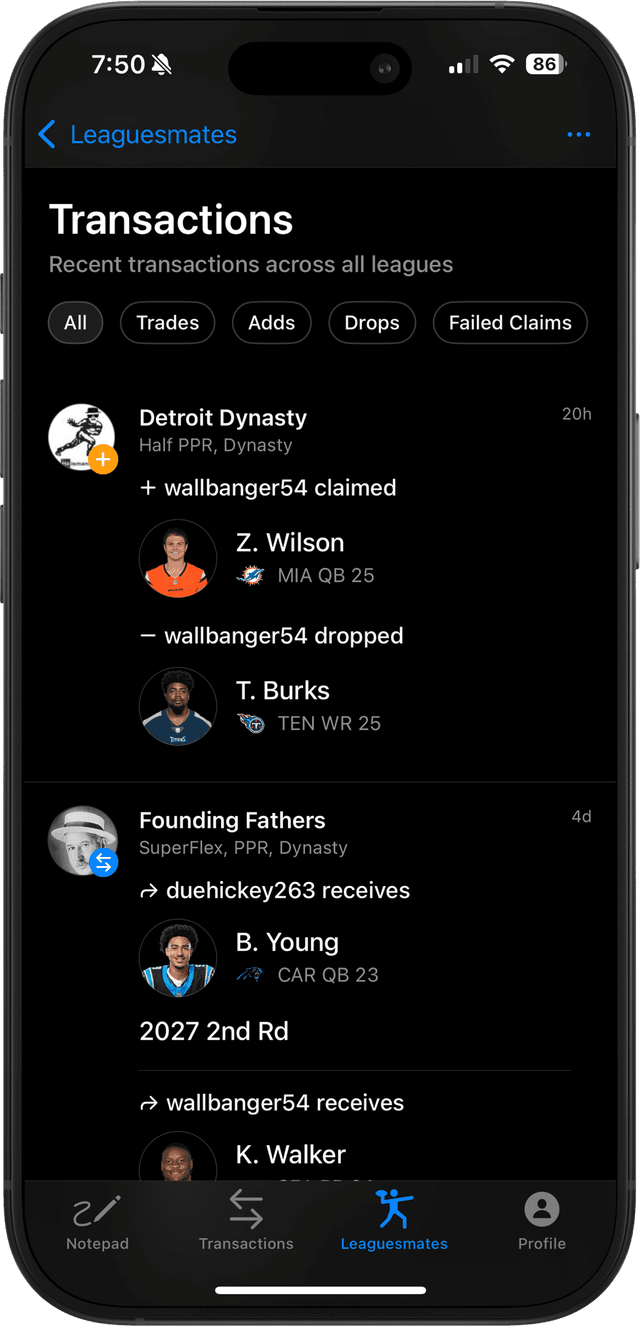 Roster Stalker App Screenshot